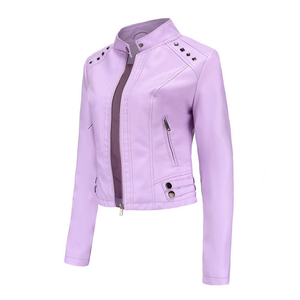 Studded leather jacket for women