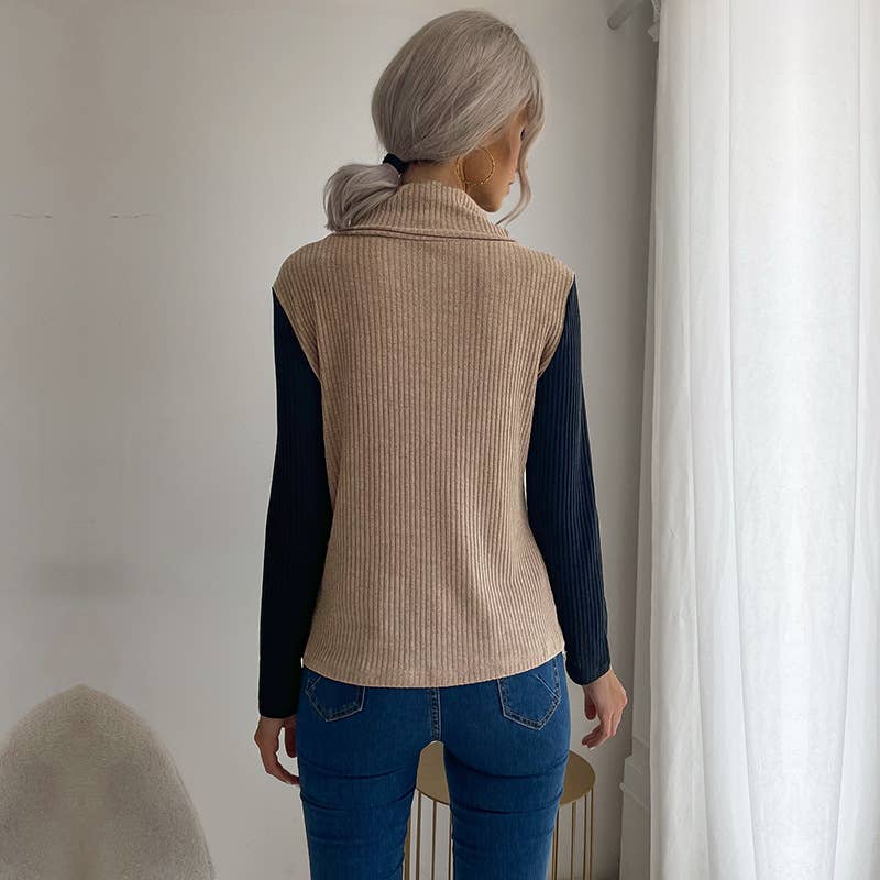 LONG SLEEVE PULLOVER COLOR PATCHWORK KNITWEAR