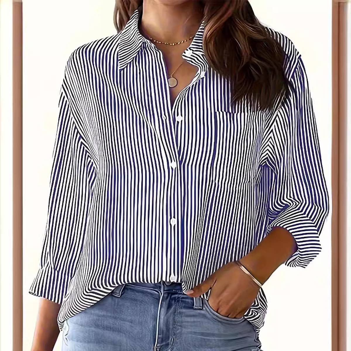 STRIPED CARDIGAN TOP FASHION LONG-SLEEVED SHIRT