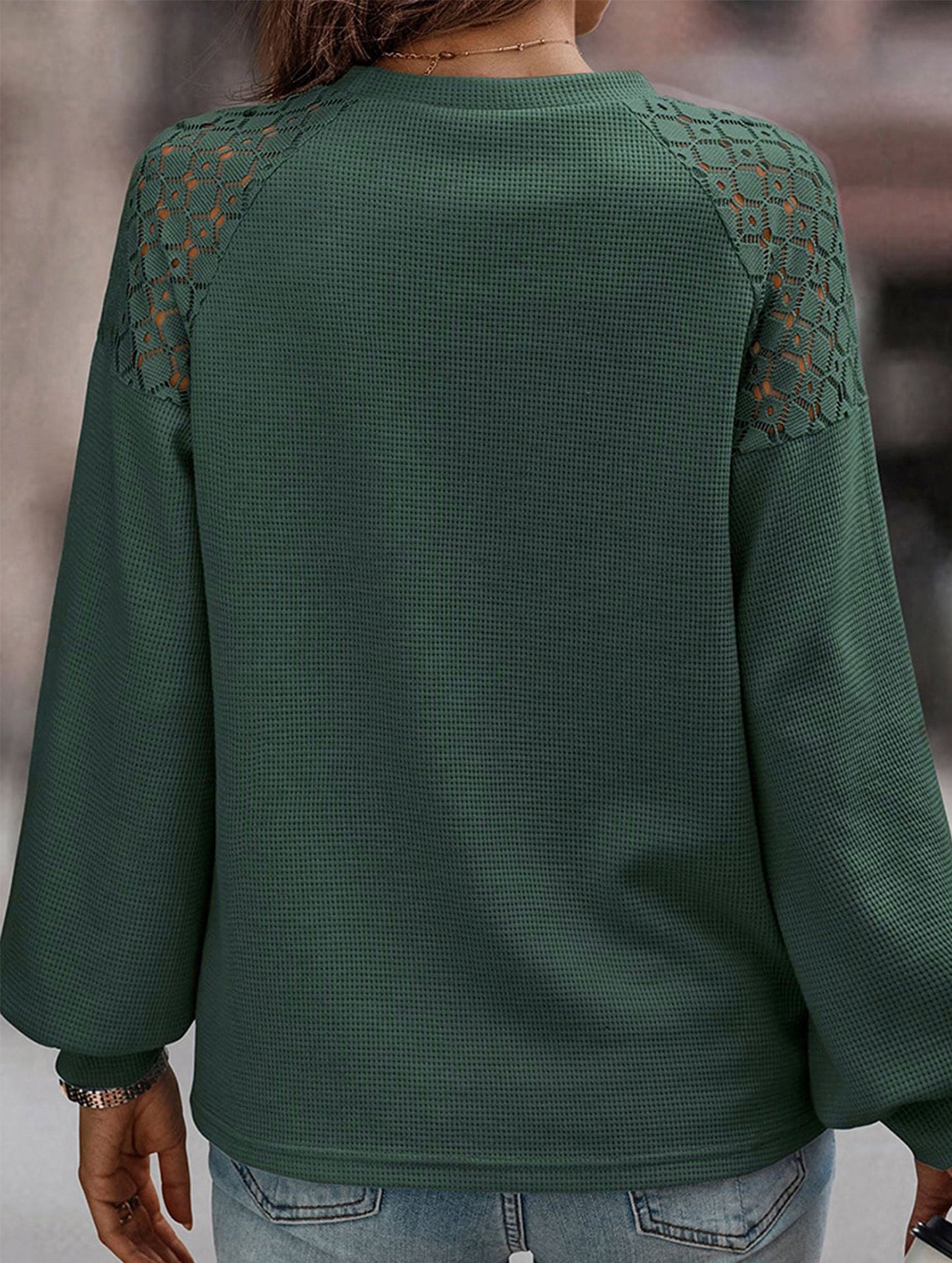 Solid color lace splice pullover long sleeve top