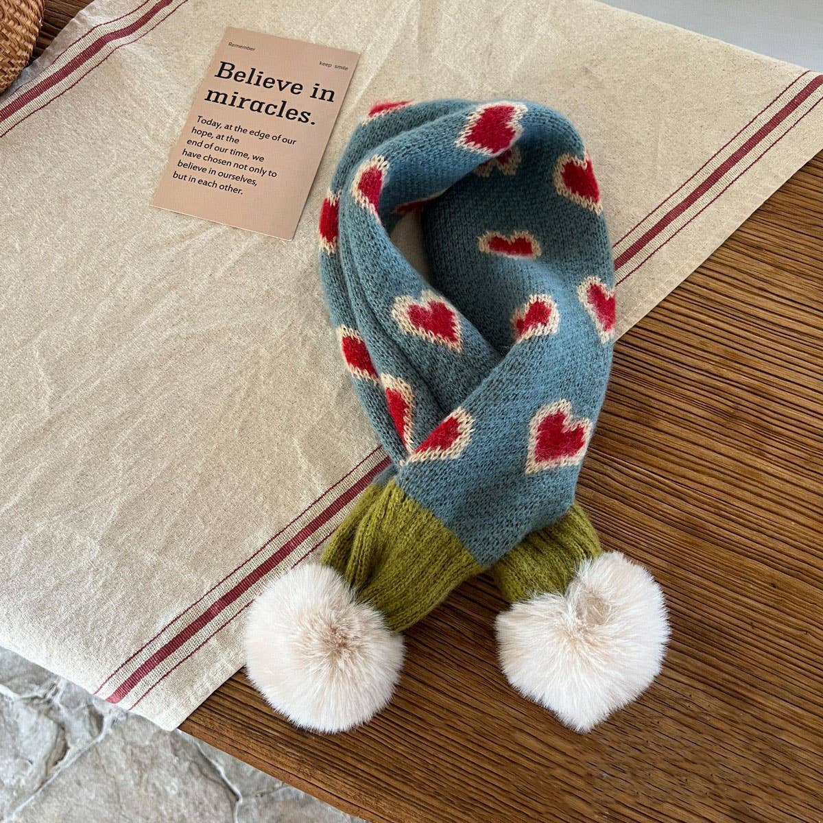 INS Jacquard Heart Knit Scarf for Kids Winter