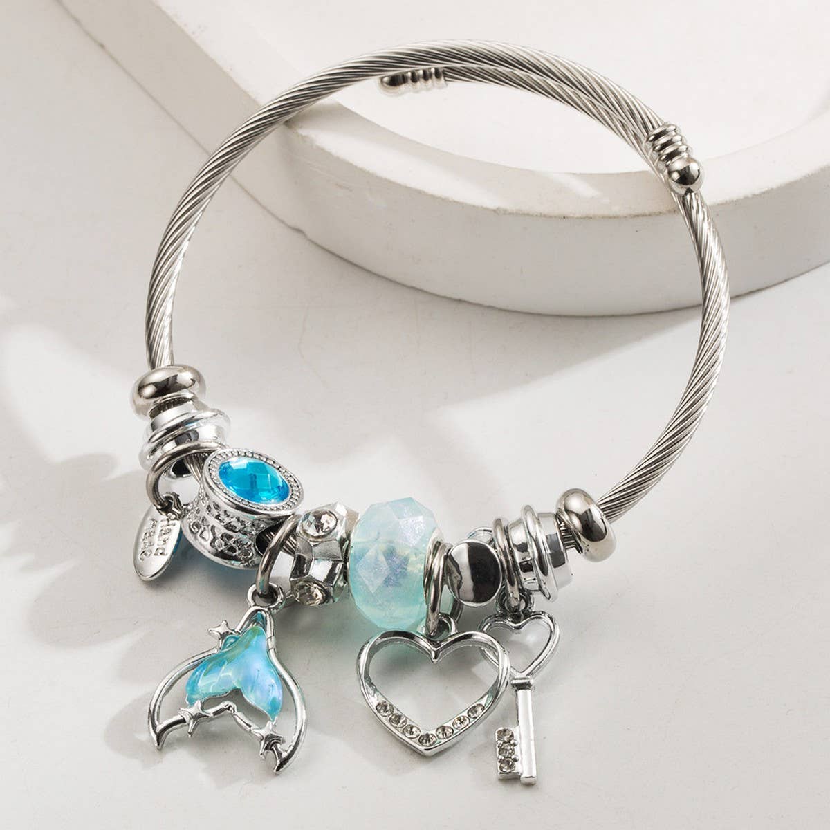 Trendy Stainless Steel Mermaid Tail Heart Bracelet