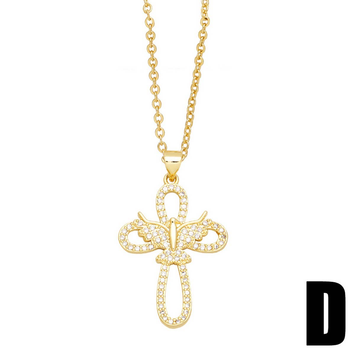 GOLDEN ZIRCON CROSS PENDANT NECKLACE