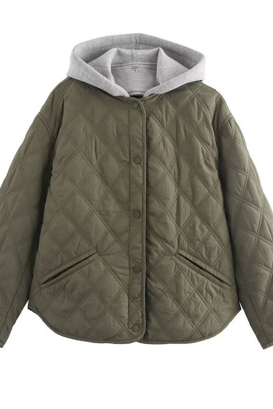 CWOCO1081_ROUND NECK DETACHABLE HOOD PADDED JACKET