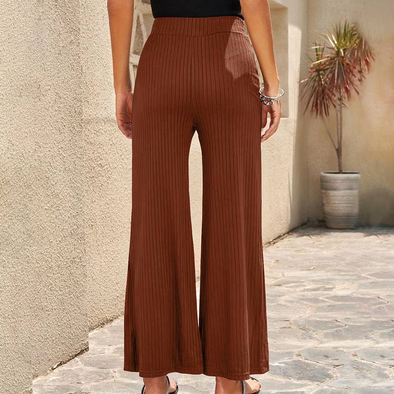 SOLID COLOR BREATHABLE ELASTIC WIDE-LEG PANTS