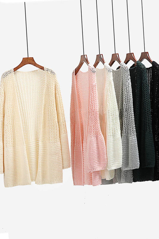 CWOCAL379 Casual Open Front Crochet Cardigan Sweater