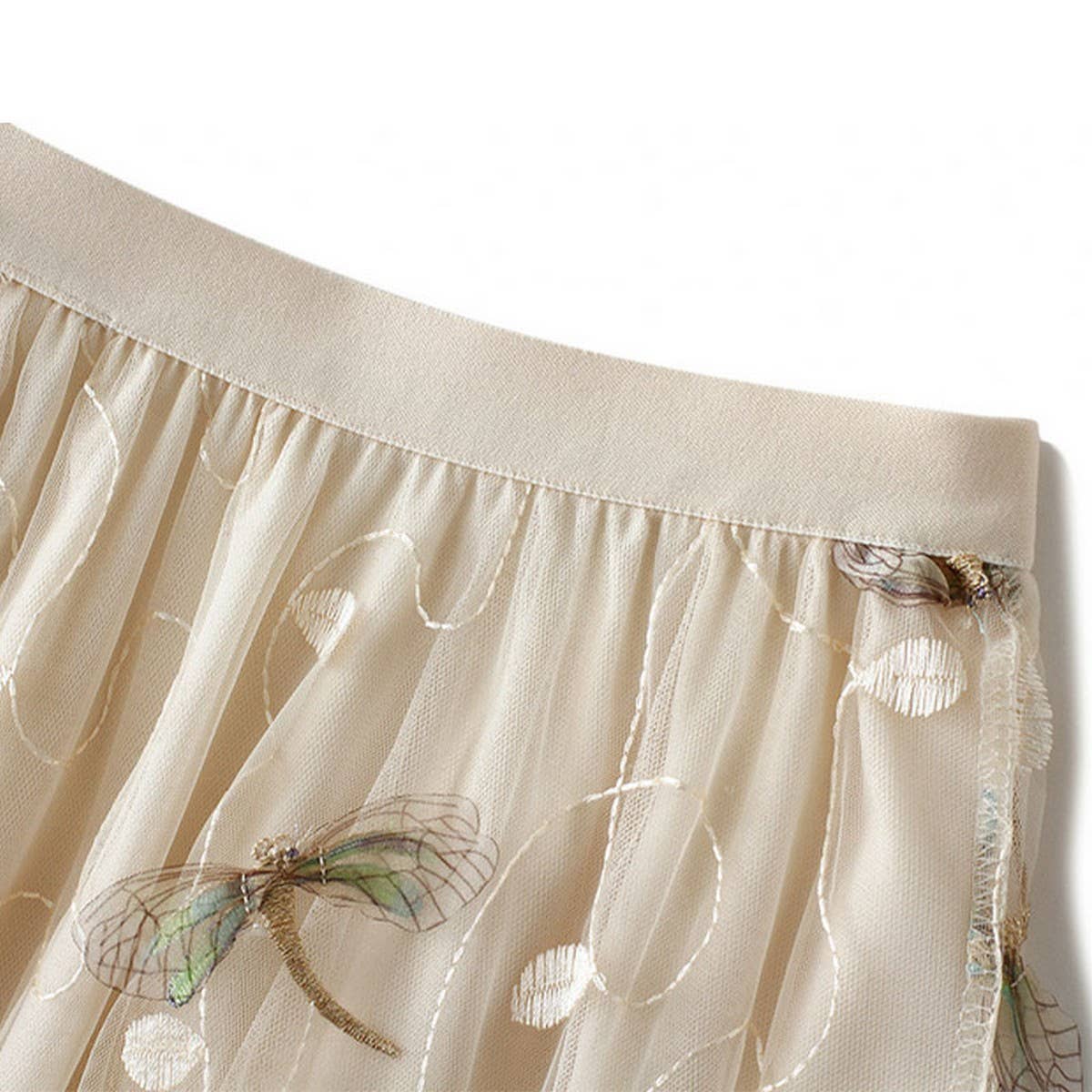 3D Dragonfly Embroidered Tulle Maxi Skirt_CWBMS0395