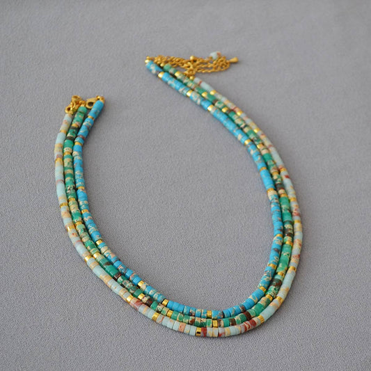 RETRO FRESH PATTERNED STONE BEADED NECKLACE_CWAJE2122