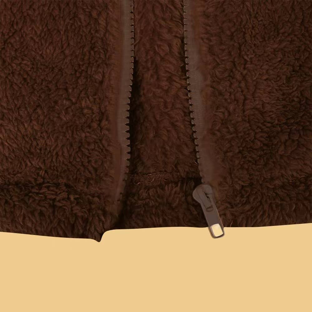 LONG SLEEVE SOLID COLOR PLUSH LOOSE WARM CARDIGAN