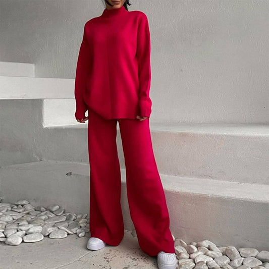 LONG SLEEVE LOOSE SWEATER KNIT TOP PANT SUIT