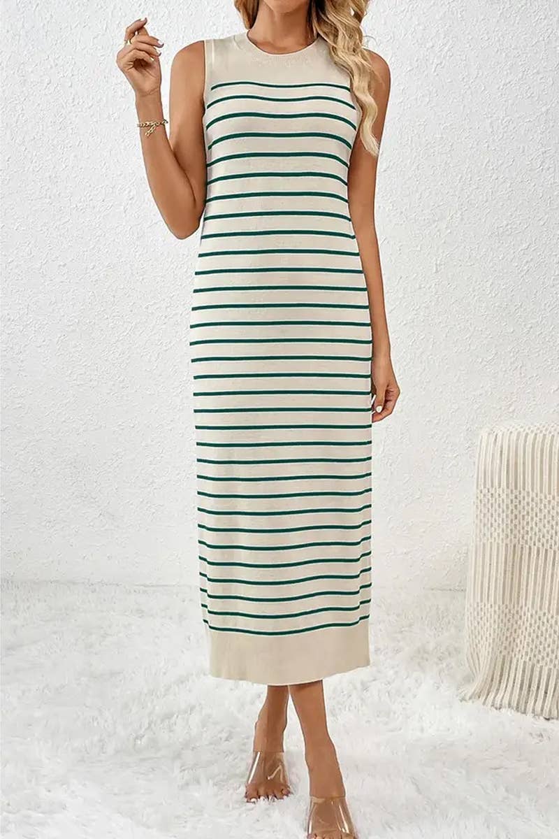 CWDMD4848_SPRING AND SUMMER SLIM STRIPED FASHION DRESS