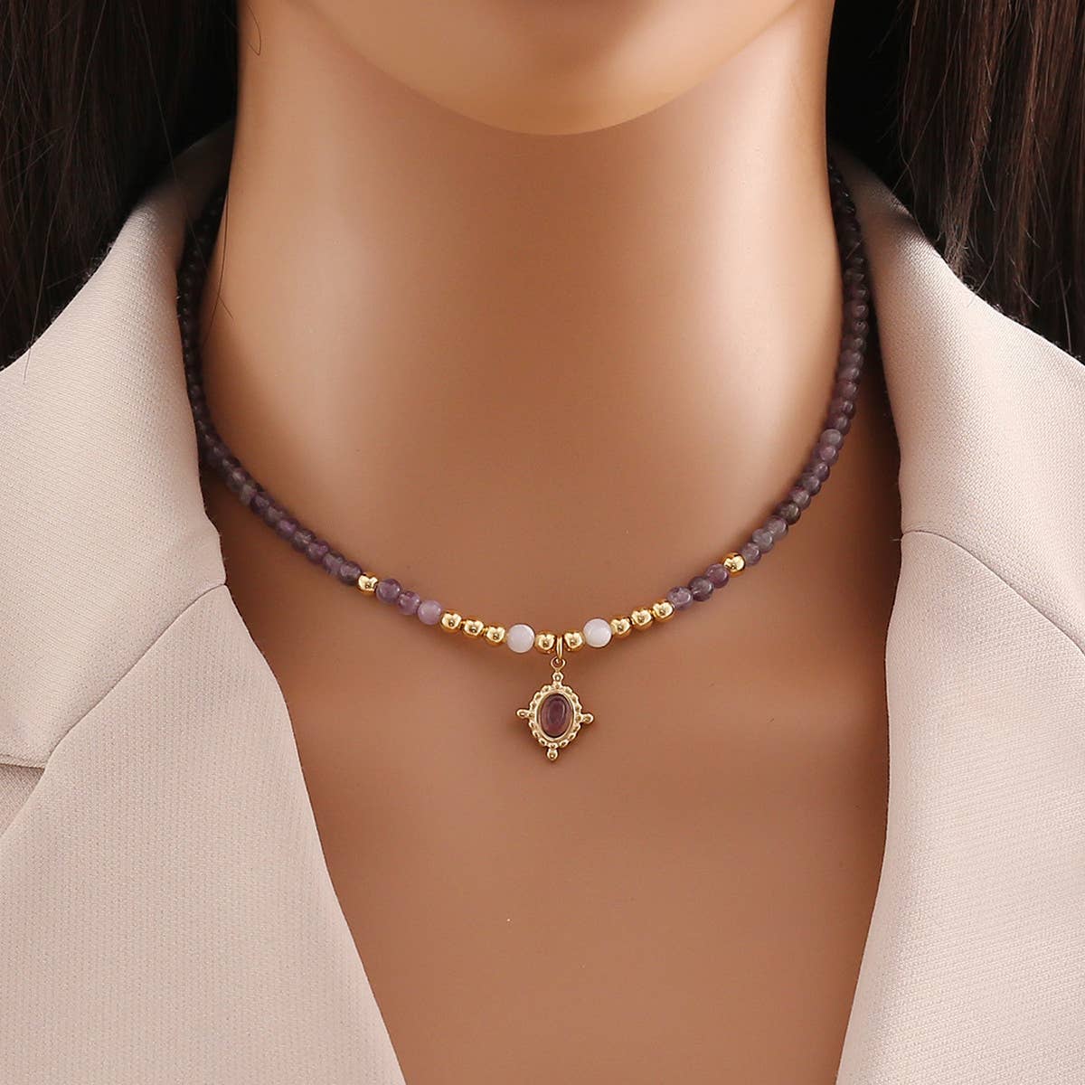 FASHIONABLE NATURAL STONE BEADED NECKLACE_CWAHA0883