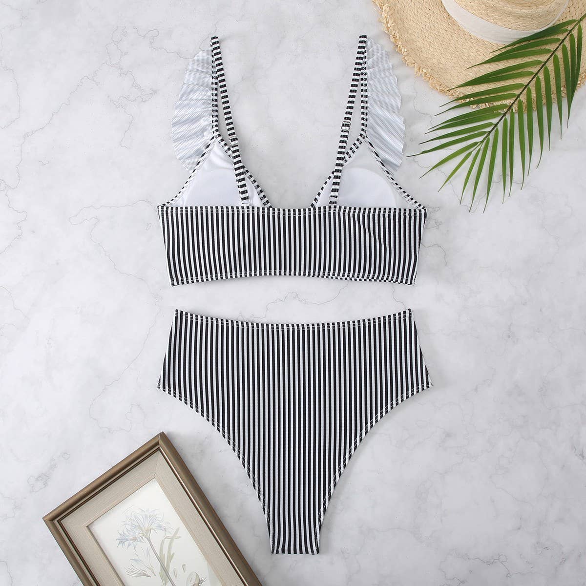 High-Waisted V-Neck Ruffled Bikini Swimsuit
