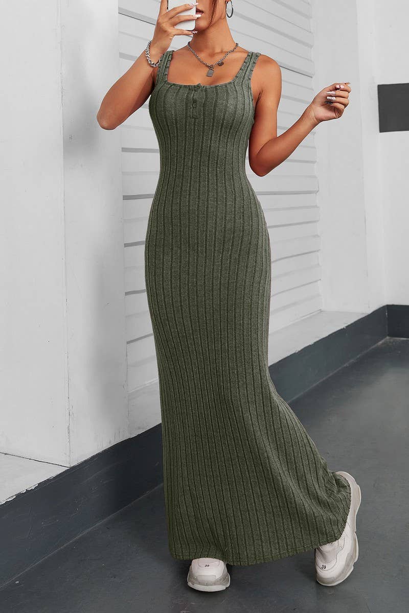 CWDHL01114_SOLID COLOR ELEGANT SLIM SLEEVELESS DRESS