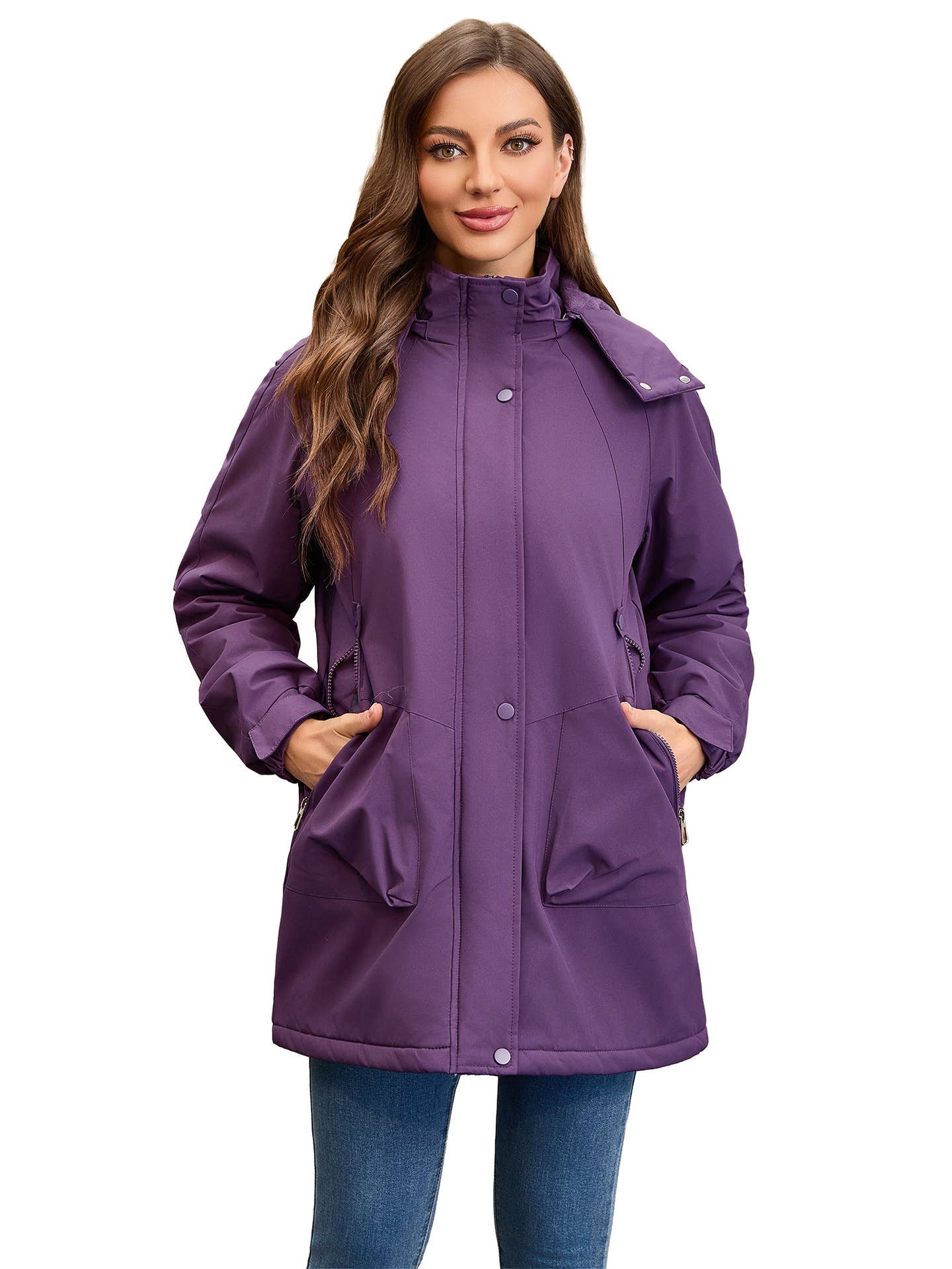Windproof and warm long hiking jacket