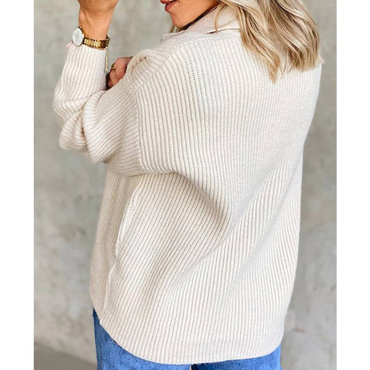 THICKENED SOLID COLOR PIT STRIP HALF-NECK SWEATER