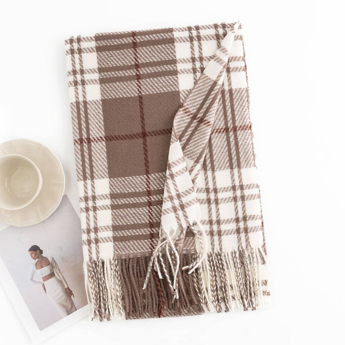 WOMEN SIMPLE PLAID WARM SCARF