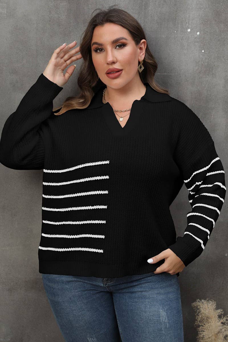 CWOSWL1577_PLUS Size Foldover Collar Knit Pullover Sweater