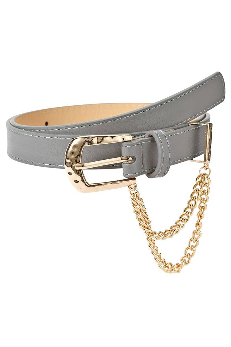 CUBAN CHAIN DETAIL SOLID REGULAR LEATHER BELT_CWABE031