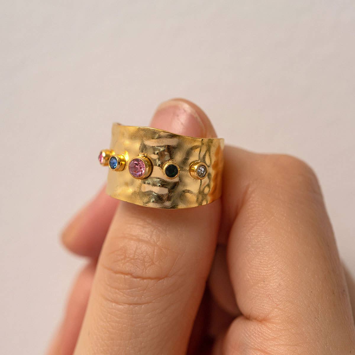 COLORED ZIRCON WIDE PLATE RING