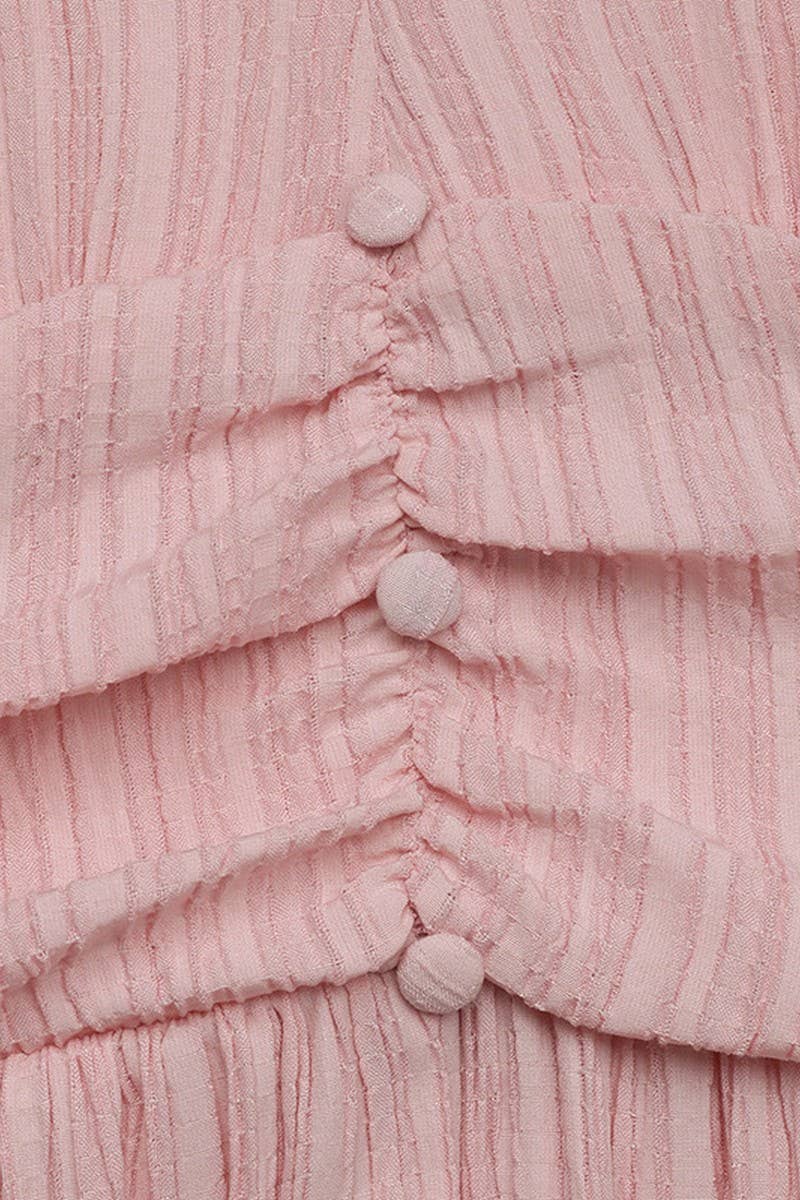 CWDMD5323_SOLID TEXTURED V-NECK DRESS WITH FRONT SLIT