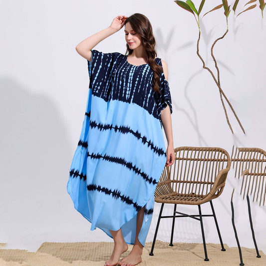 Rayon Tie-Dye Off Shoulder Beach Cover-Up_CWMM6152