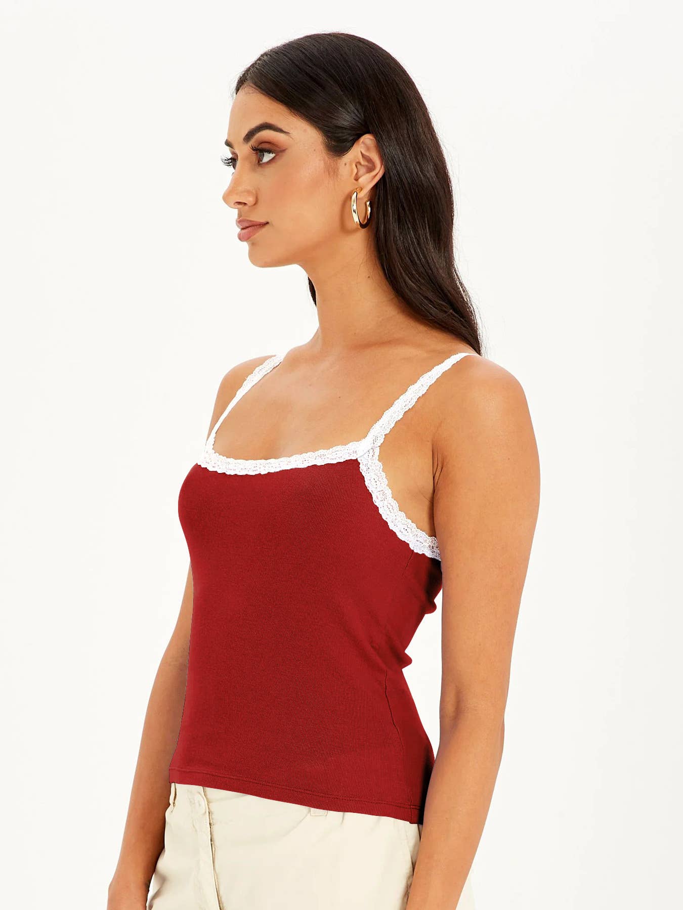 Lace-trimmed and color-blocked halter top