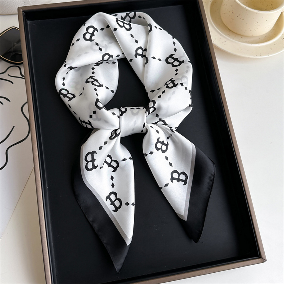 Lily Print Satin Square Scarf for Summer Sun