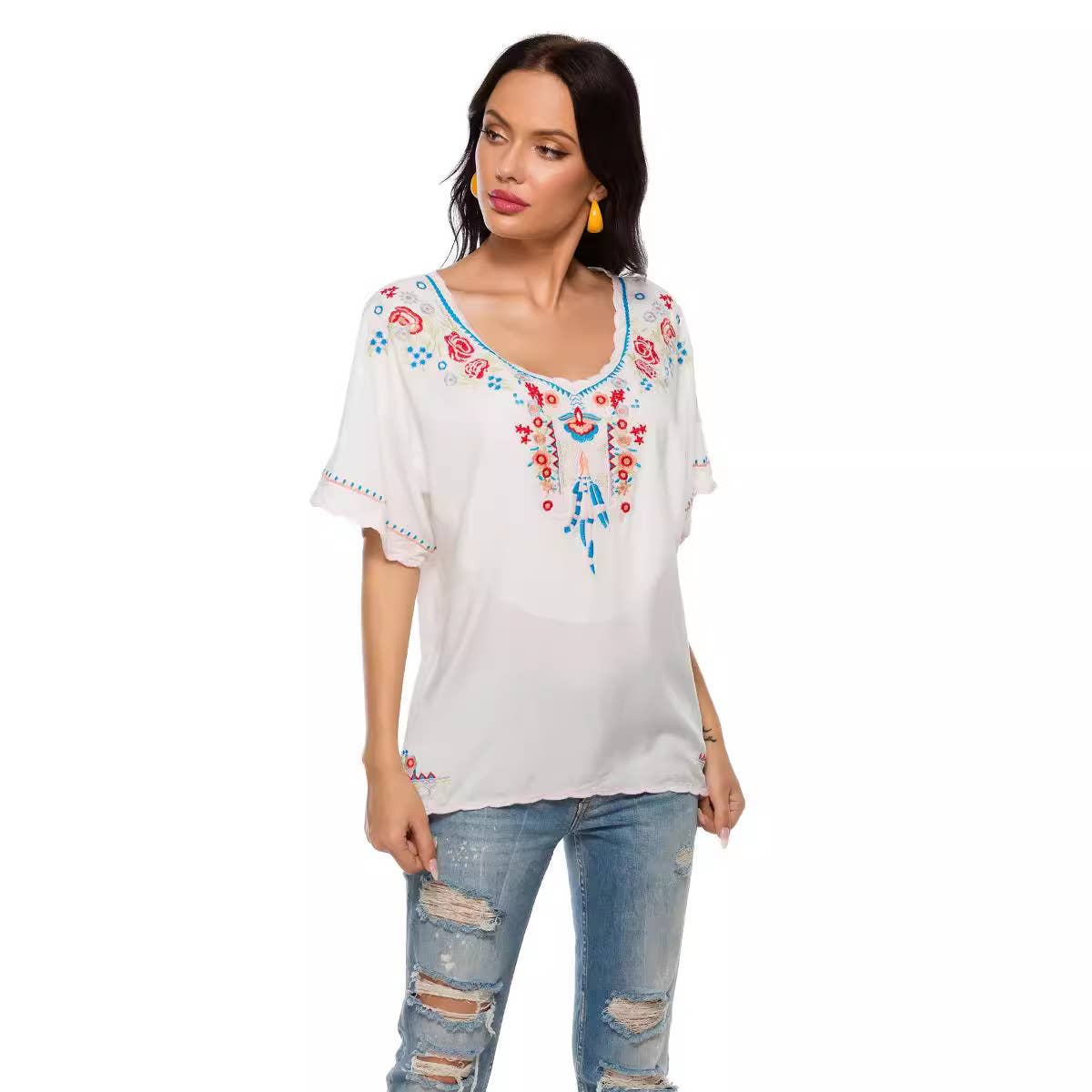 Women's Boho Spring Summer Embroidered Blouse