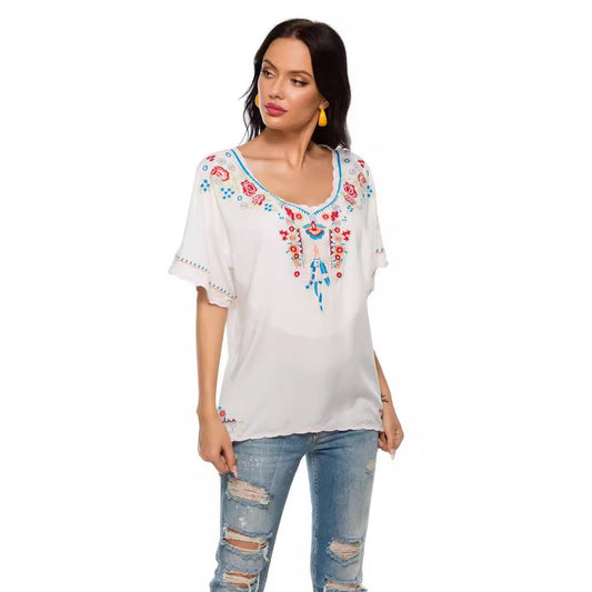 Women's Boho Spring Summer Embroidered Blouse