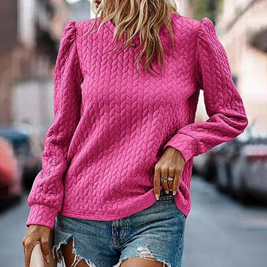 ROUND NECK BUBBLE LONG SLEEVE TOP AIR TWIST TOP