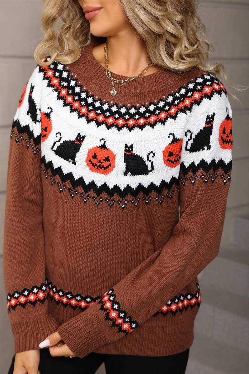 CWOSWL07569_HALLOWEEN PULLOVER KNITTED SWEATER TOP