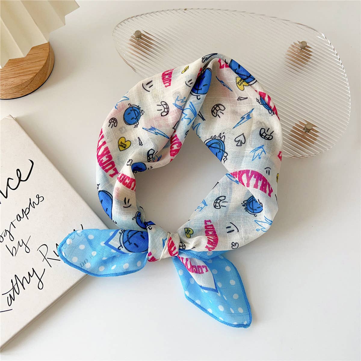 Cotton Linen Floral Square Scarf for Women