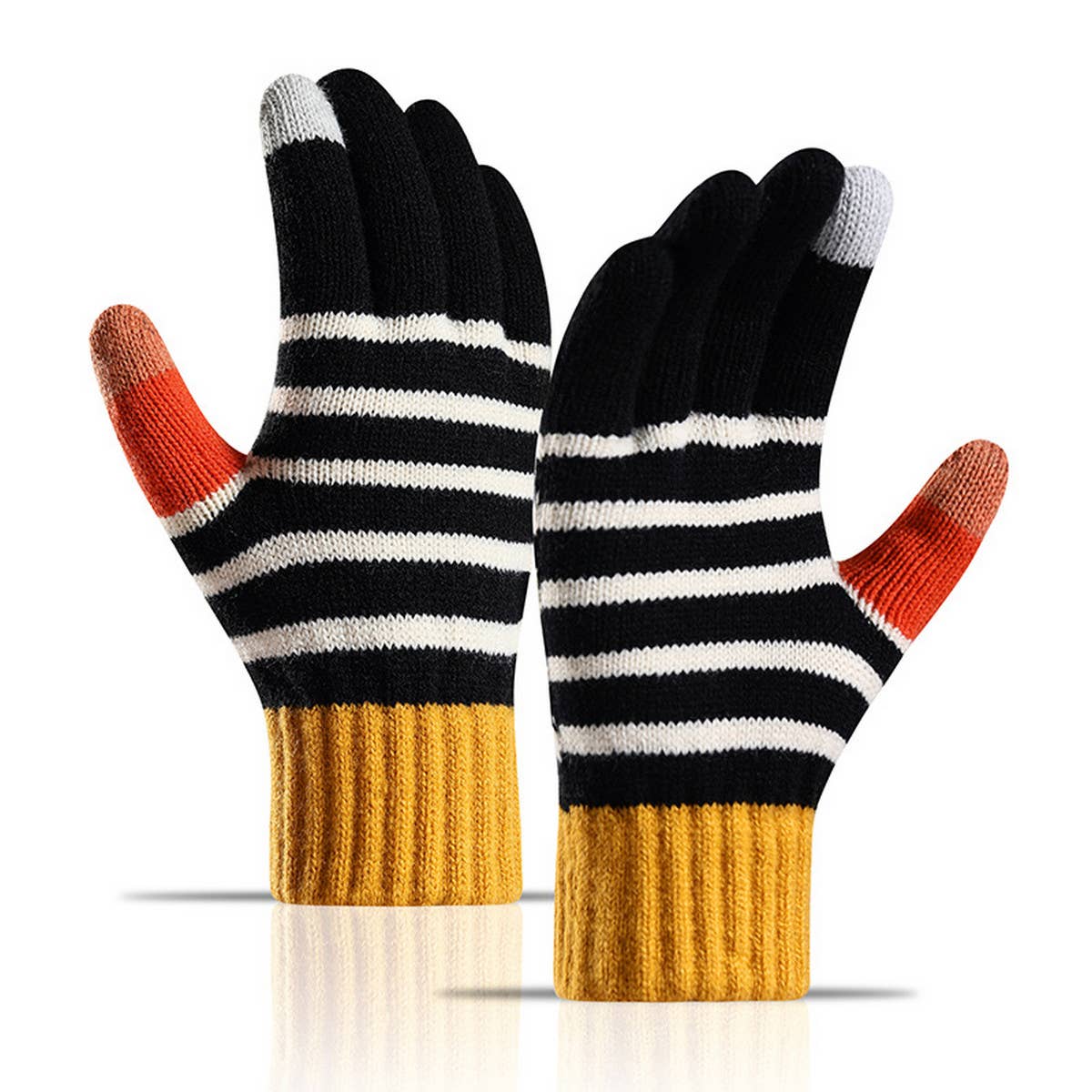 WARM AND WINDPROOF THICK STRIPED KNITTED GLOVES_CWAG0035