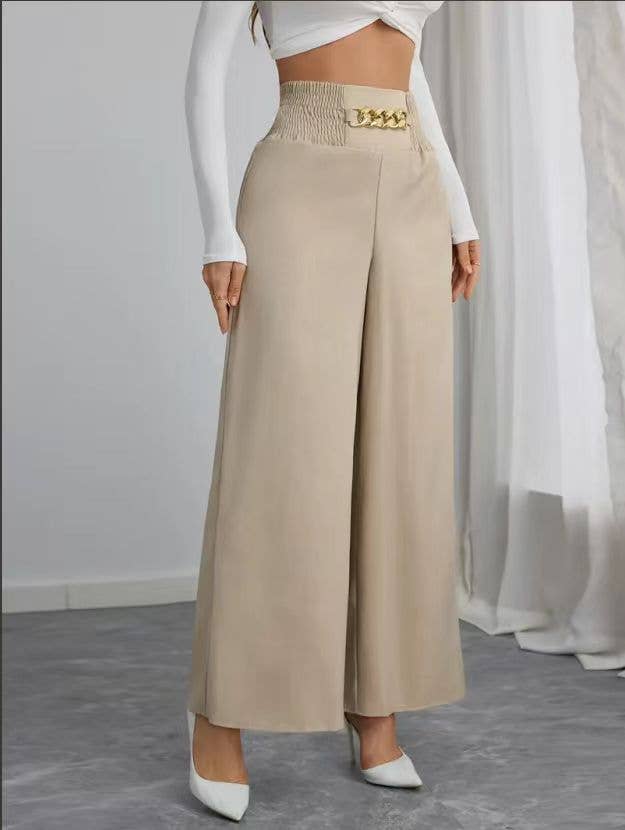 COMMUTER SOLID CHAIN SPANKING WIDE-LEG PANTS