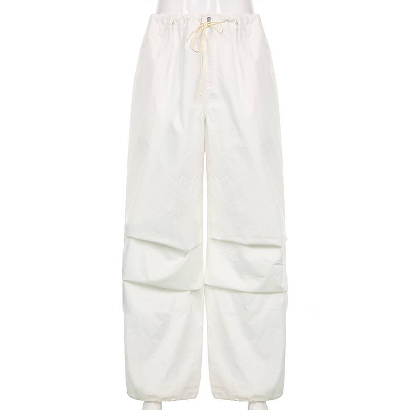 STREET STYLE BUNCHED FEET LOOSE LEG WOVEN PANTS