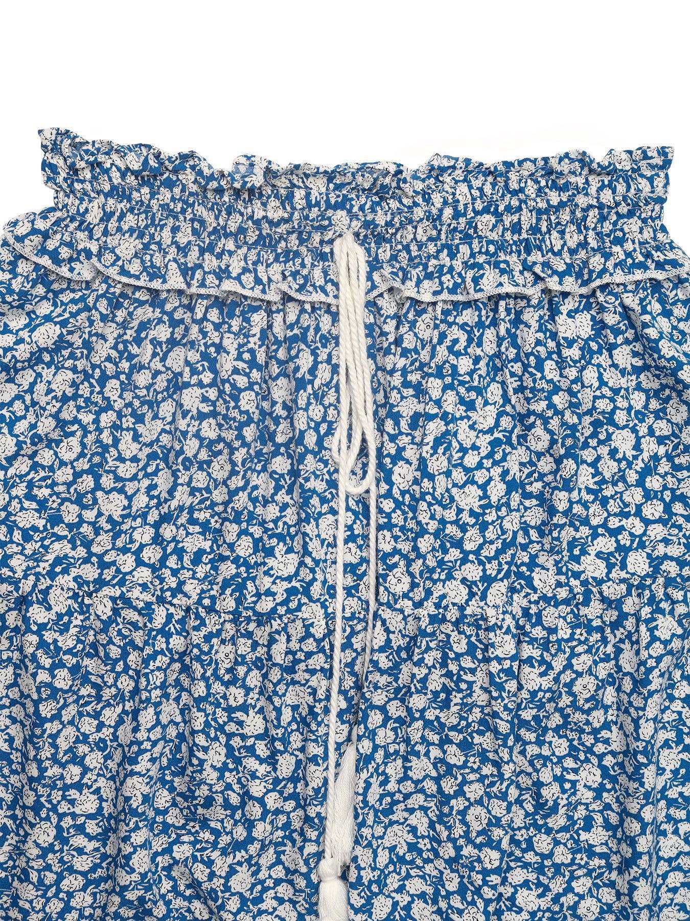 Floral Tiered Mini Skirt with Tassel Tie
