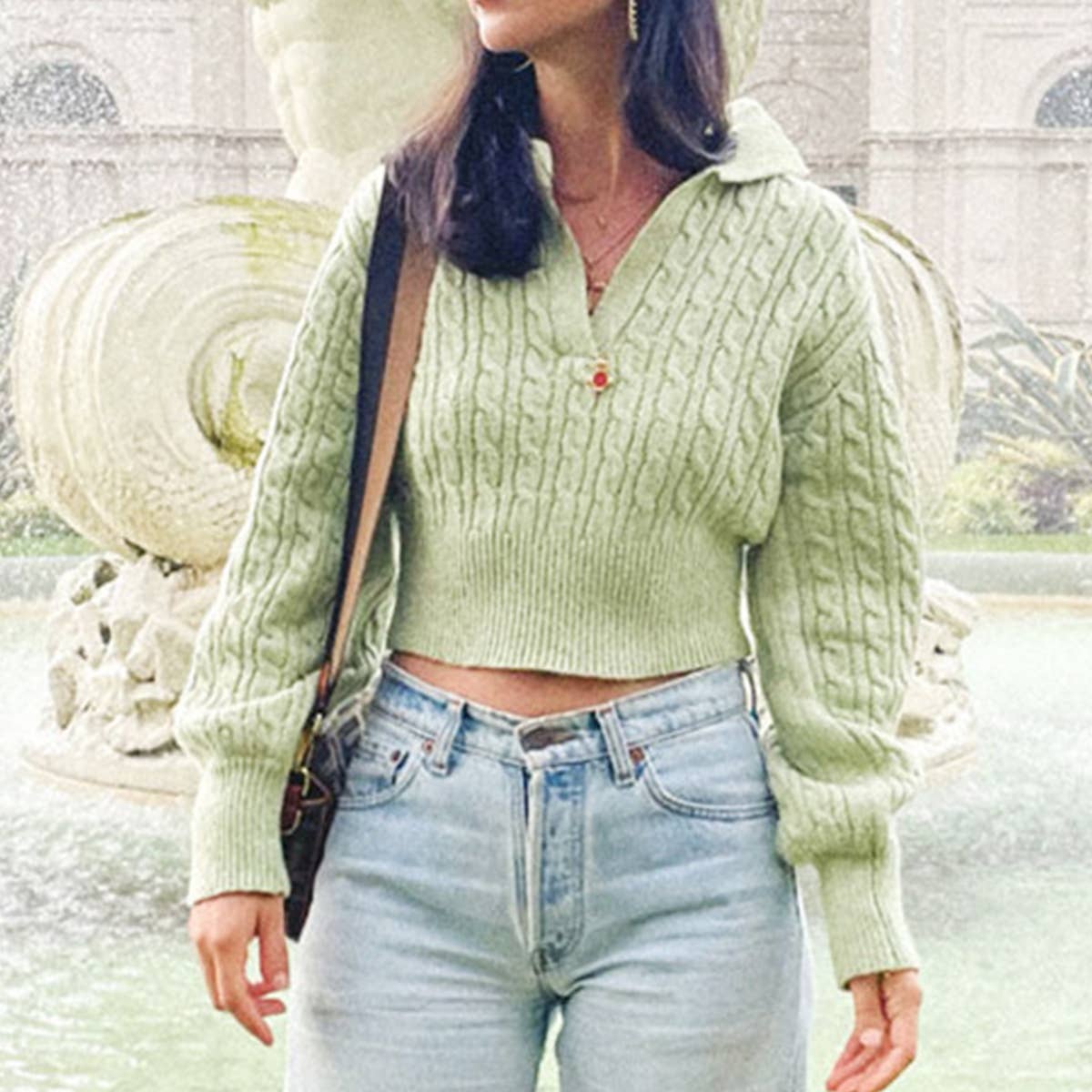 SOLID COLOR V-NECK LONG-SLEEVED SWEATER