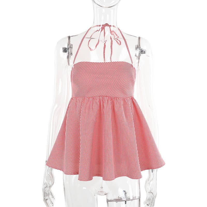 Sexy Tank Top Plaid Halter Casual Chic Top