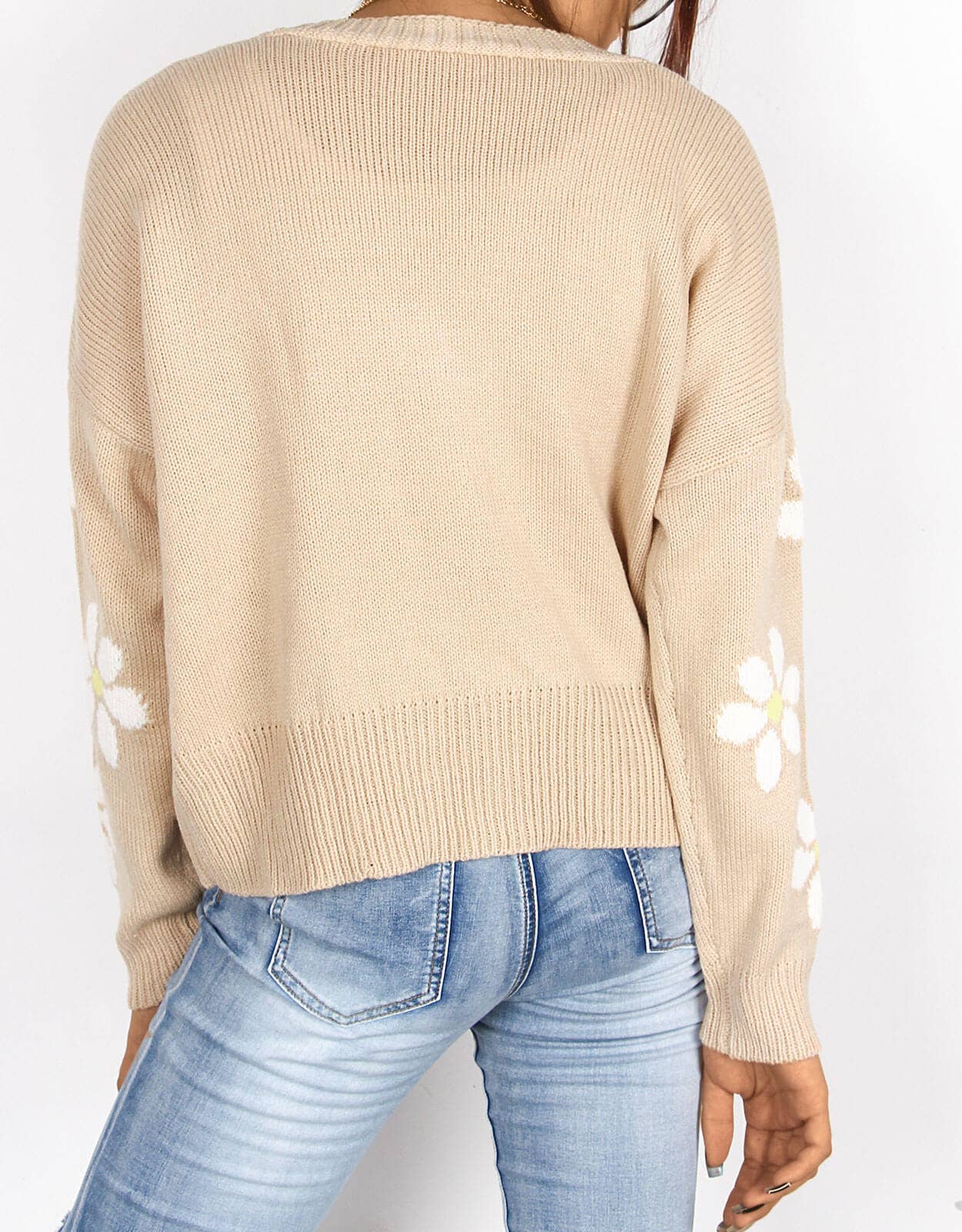 V-NECK FLORAL SINGLE-BREASTED KNIT CARDIGAN