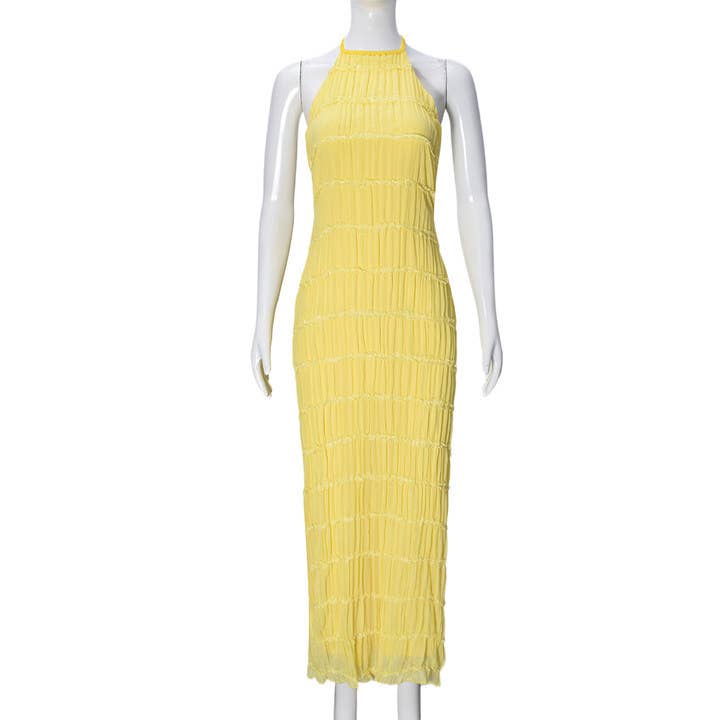 Backless pleated striped personalized dress