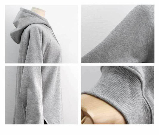 SOLID COLOR FASHION EXTENDED BACK HOODIE WOMAN