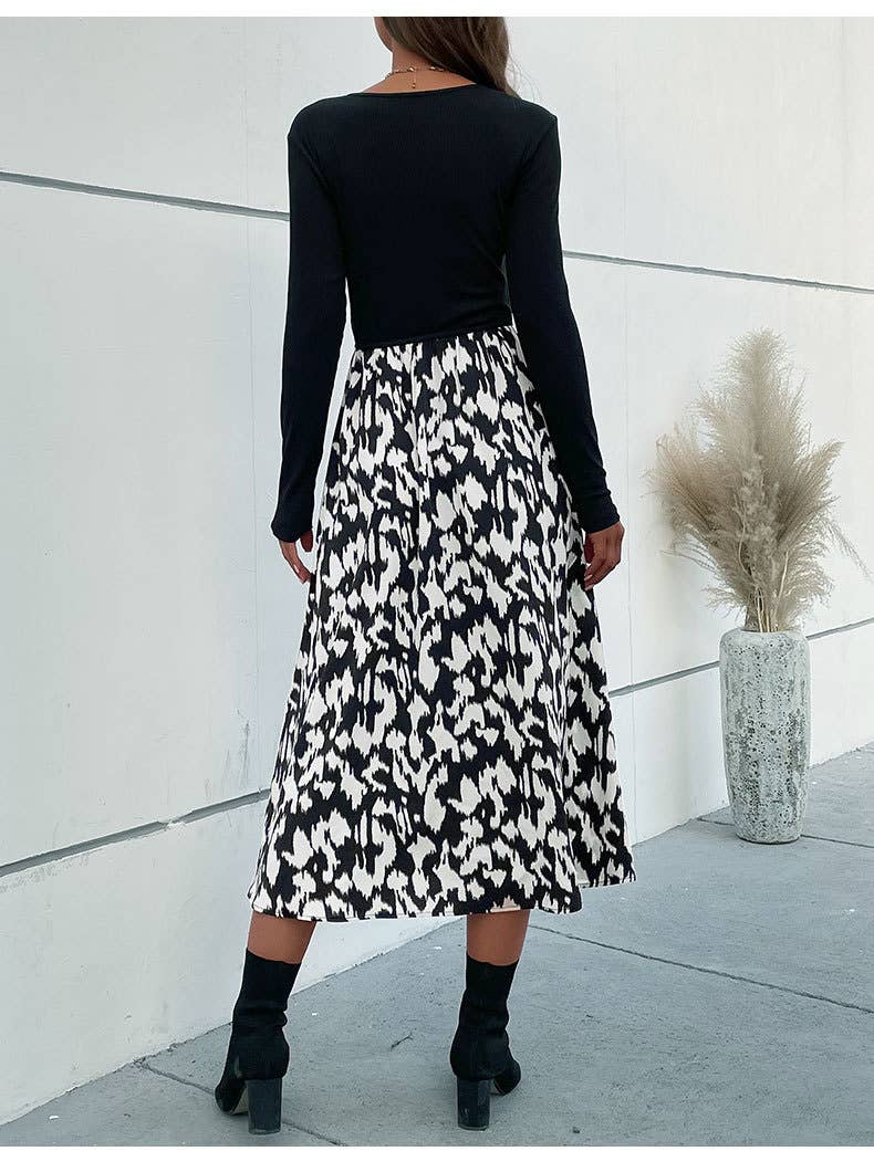 WOMEN'S FAKE TWO-PIECE PATCHWORK BUTTON DRESS