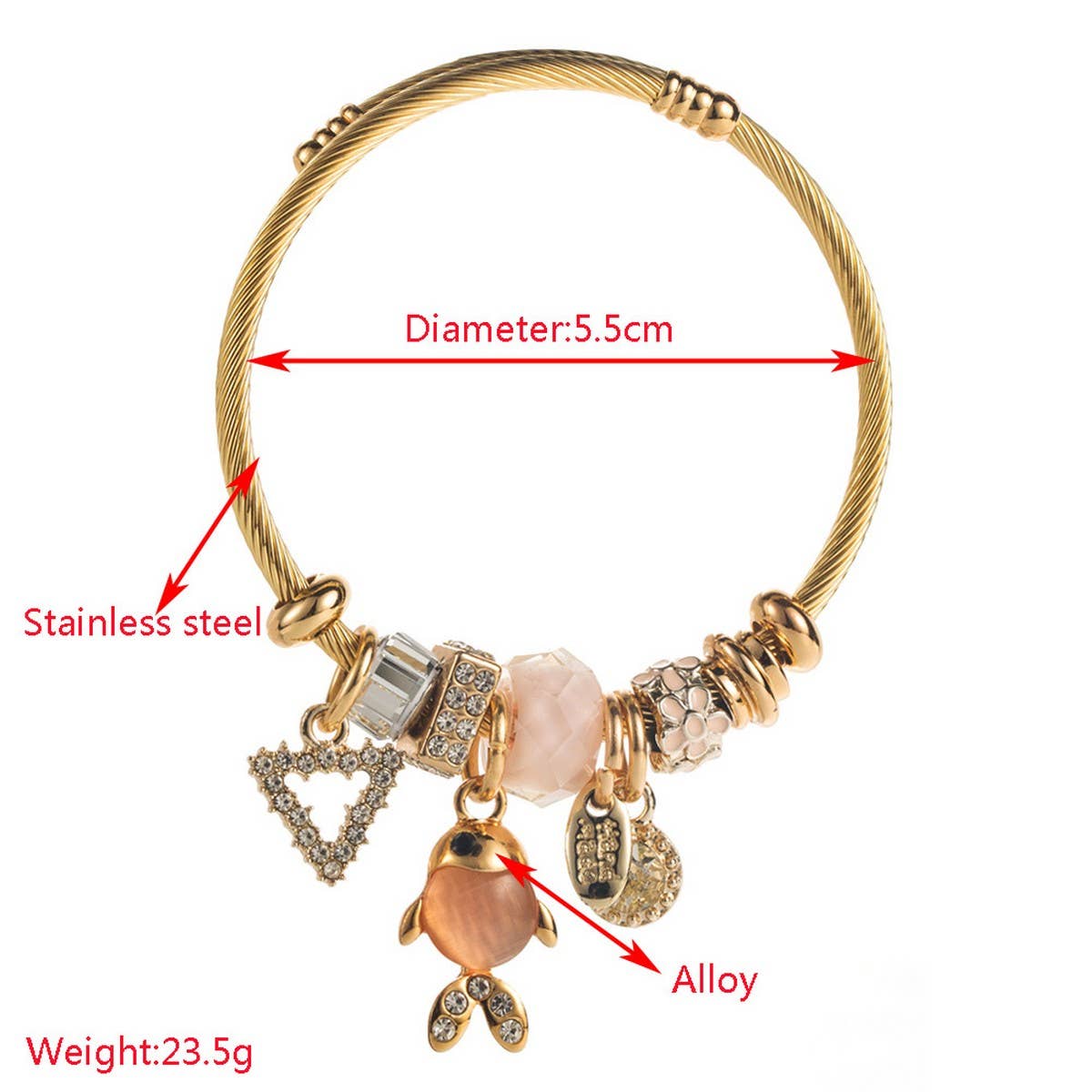 Stylish Stainless Steel Bracelet with GoldfishCharm_CWMM8582