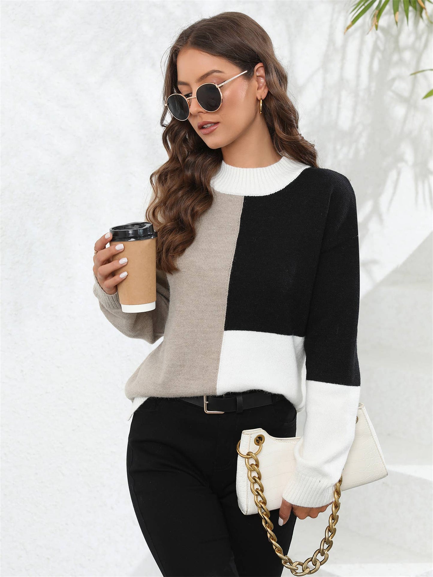 WITH IRREGULAR KNIT LOOSE PULLOVER SWEATER