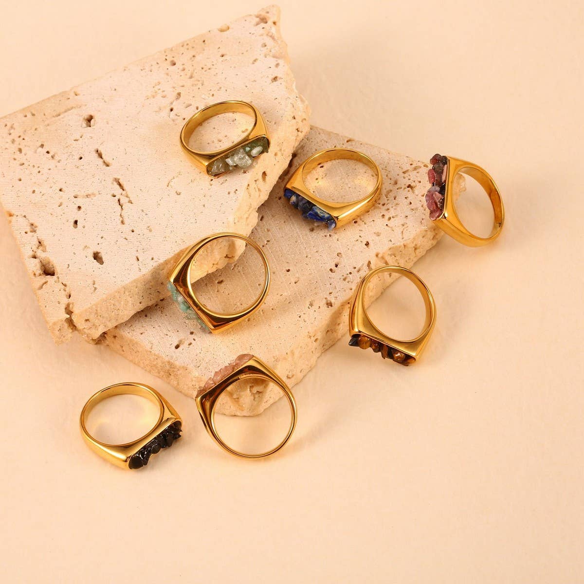 Designer 18K Steel Ring with Crushed Gemstone