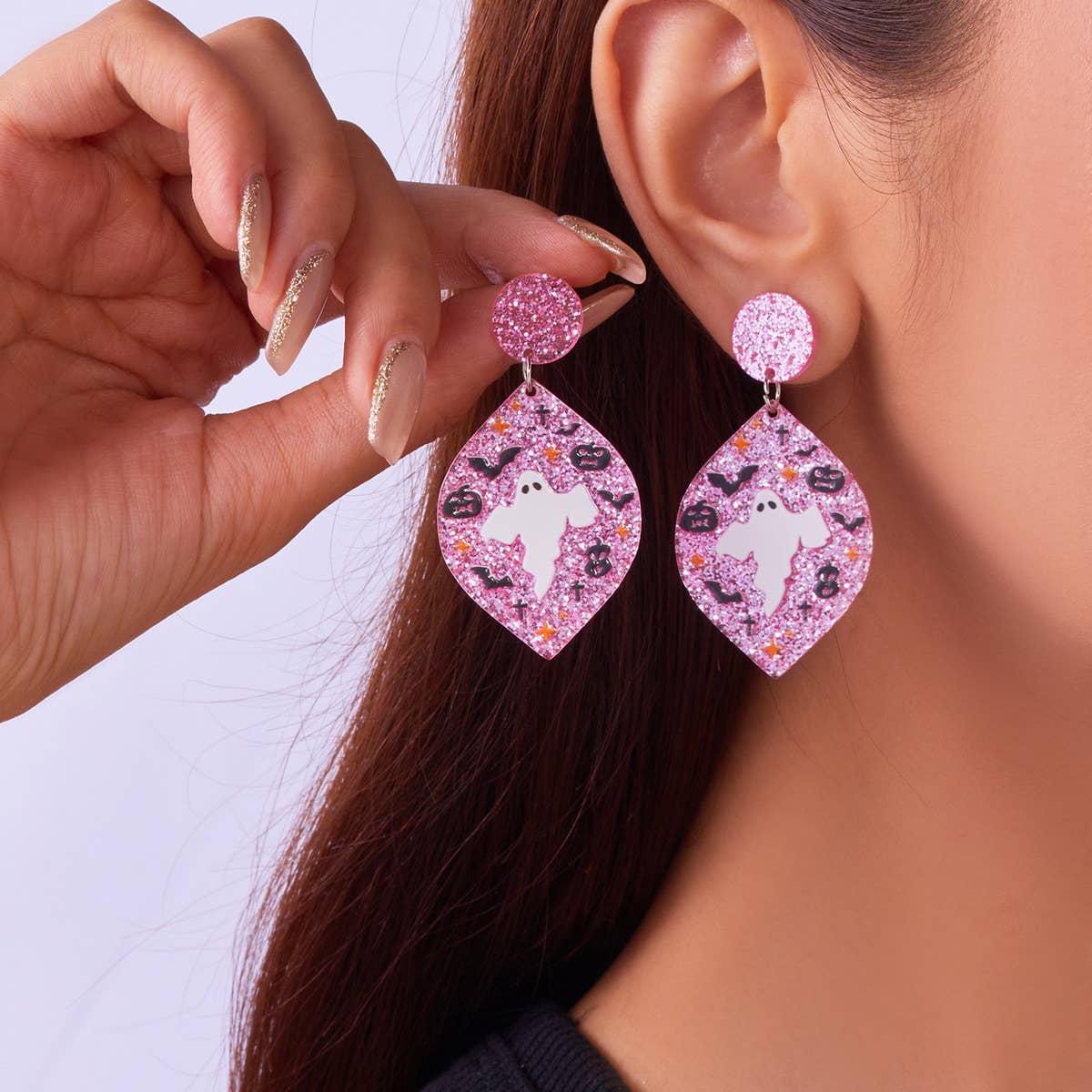 HALLOWEEN FUNNY PUMPKIN BAT LEAF EARRINGS