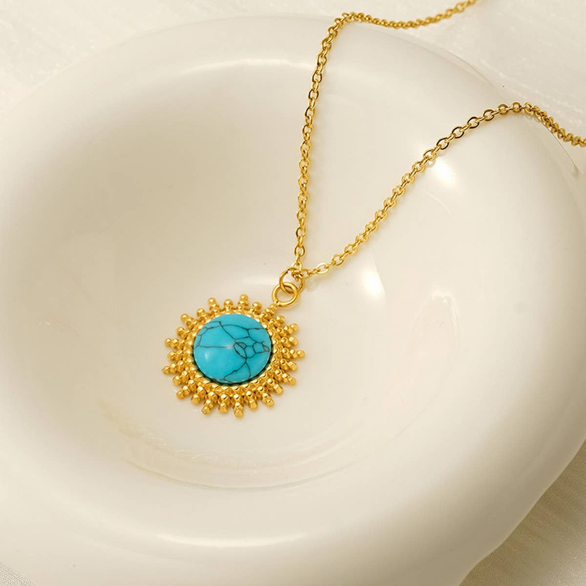 Vintage turquoise necklace titanium steel clavicle chain