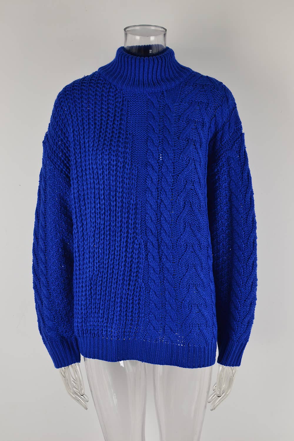 TWIST KNIT HALF TURTLENECK SOLID COLOR SWEATER