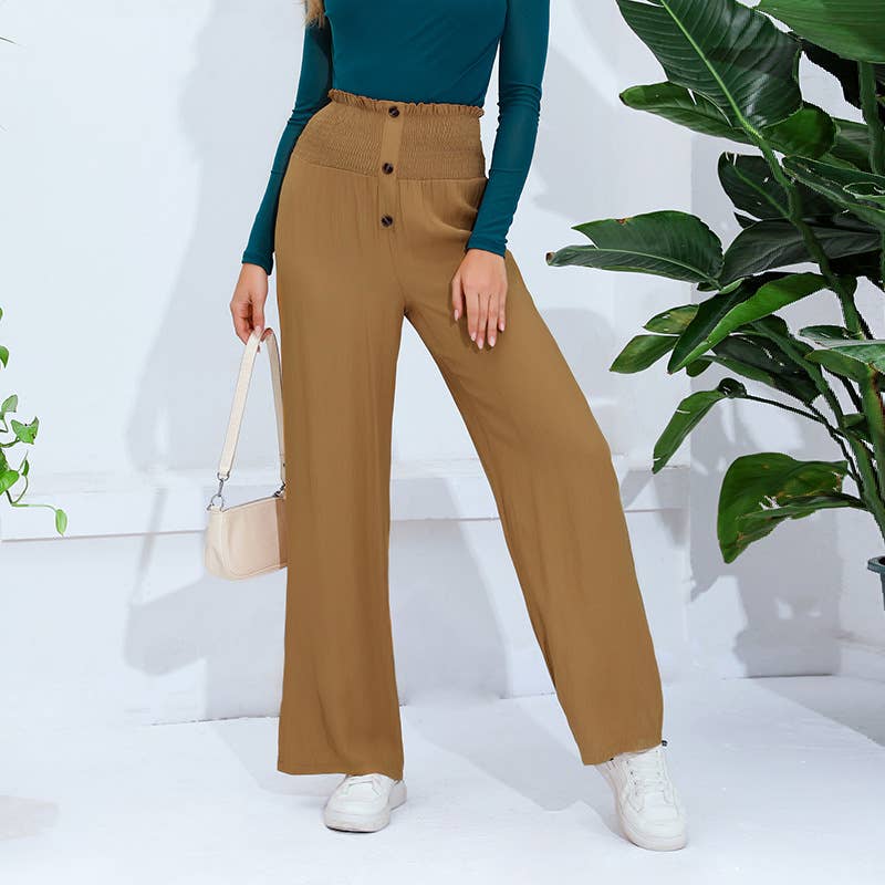 HIGH WAIST SINGLE BREASTED STRAIGHT LEG PANTS